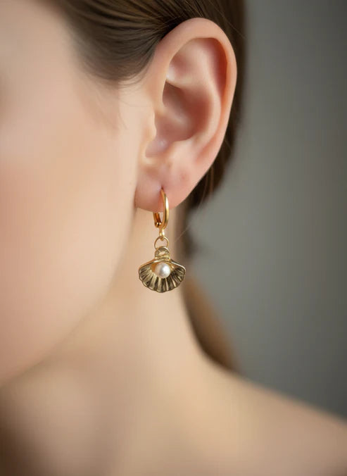 İncili Deniz Kabuğu Küpe