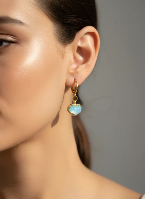 Mavi Sedefli Kalp Küpe